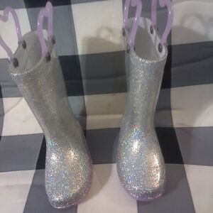 Sparkly Silver Light Up Kids Rain Boots